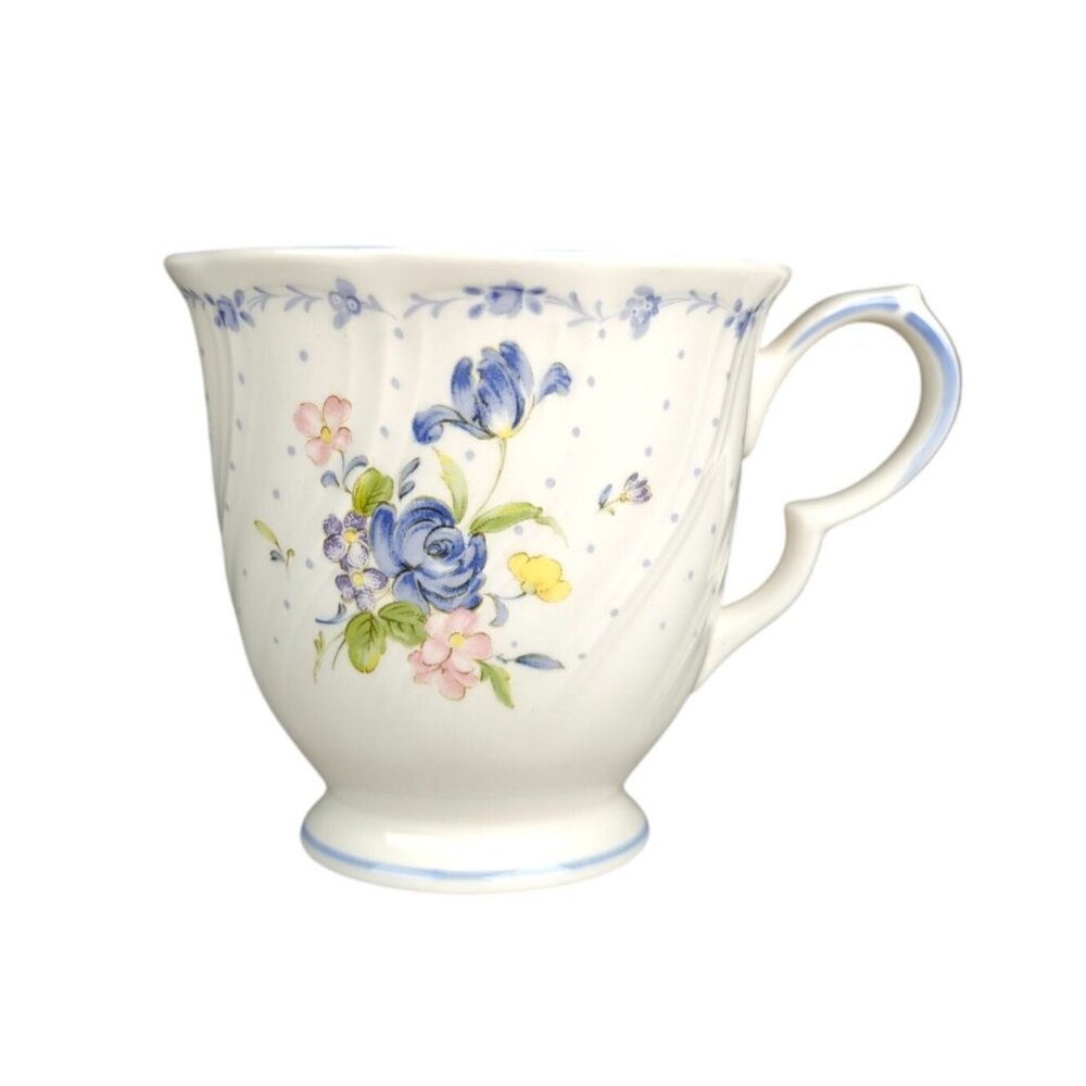 Vintage Nikko Blue Peony Floral Footed Cup Japan Cottagecore Polka Dot Flowers